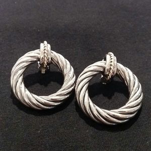 Sterling silver rope detail hoop earrings